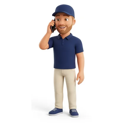 Sam the London Cleaning Experts mascot taking a phone call