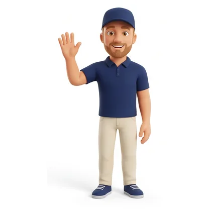 Sam, the London Cleaning Experts mascot, waving hello